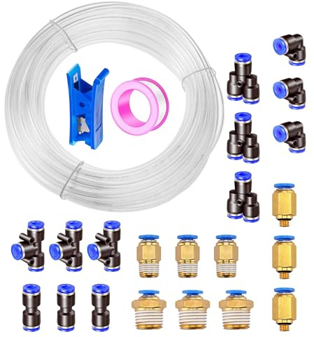 Tubo pneumatico HUAZIZ PU da 20 m, tubo pneumatico in poliuretano trasparente, tubo flessibile per aria compressa, con 21 connettori pneumatici, esterno 8 mm x interno 5 mm