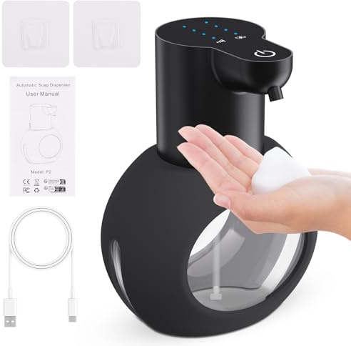 Dispenser Sapone Automatico, 420ml dispenser sapone schiuma, IPX5, 4 Livelli Regolabili, Sensore di Movimento Infrarossi, USB Ricaricabile, er Bagno, Cucina e Ufficio (C)