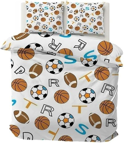 Housse de Couette 200x200 Sports de Balle Parures de Lit 3D Imprimée Douce Literie Set Thème Ballon Réversible Microfibre Housses de Couettes 2 Personnes avec 2 x Taie d'Oreiller 65x65 cm r.2111