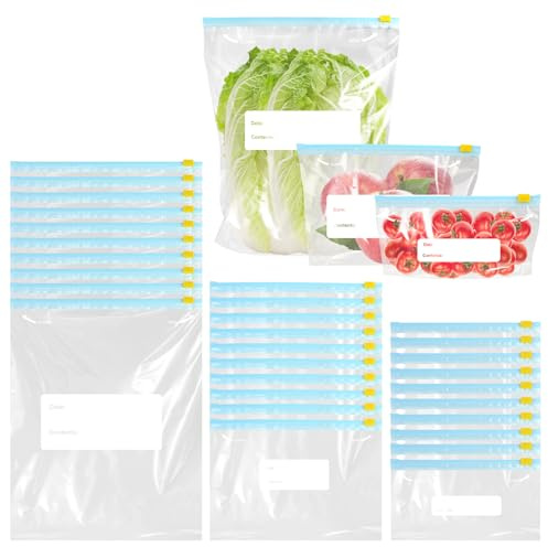 30 Pezzi Sacchetti Freezer Riutilizzabili, Grandi Medi e Ppiccoli Sacchetti Ermetici Gelo Congelatore con Zip per Alimenti, Senza BPA Buste Alimenti Richiudibili per Carne, Verdura, Frutta, Pane