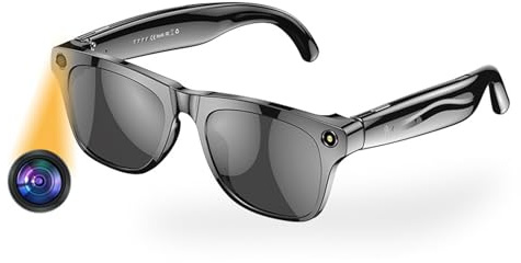 Denash Lunettes Intelligentes AI avec Caméra 4K, Bluetooth 5.4, Traduction en Temps Réel, Deux Haut-parleurs pour Les Voyages, Les Affaires et la Musique (Black)