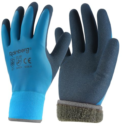 Rainberg 1 Pair Waterproof Thermal Winter Work Gloves, Fleece Liner Insulated Warm for Cold Weather, Safety Gloves with Superior Grip, Outdoor Gardening, Car Washing, Fishing, Multipurpose (Blue, M)
