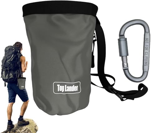 Phytress Climbing Chalk Bag With Phone Pocket, Waterproof Bouldering Chalk Bag Bucket, Zippered Storage Pockets Drawstring Closure Adjustable Belt ChalkBag For Climbing Gymnastics 19 * 12.5cm