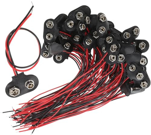 IMIKEYA Lot de 50 Connecteurs pour Piles 9 V Fil 6 CM Clips à Boucle T Support pour Pile 9 Volts Compatibles Projets LED et Équipements Électroniques Connexion Câble Fiable et