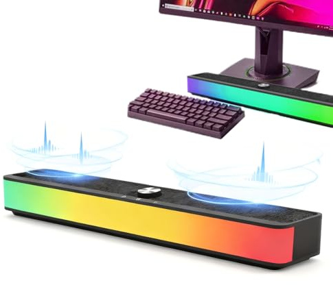 Qkbuza Altavoces Inalámbricos para Televisión,Barra De Sonido RGB para Juegos De PC,Altavoces Inalámbricos para Televisor Y Ordenador | para Hogar Escritorio Fiesta Navidad Habitación Patio Coche