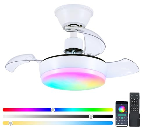 Kviflon Ventilador de Techo con Luz y Mando a Distancia 60cm, Motor DC Reversible y Silencioso, Ventilador sin Aspas con LED Regulable, para Dormitorio o Cocina, RGB
