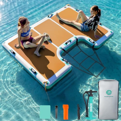 Niphean Floating Dock, Non-Slip Inflatable Dock with Upgraded Ladder