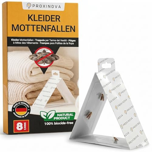 Proxinova Antitarme per Armadi Vestiti - Trappole Adesive per Monitoraggio Discreto Contro Tarme dei Tessuti e Anti Tarme Armadio Fino a 3 Mesi - Biocide Free - 8 Fogli - Made in Germany