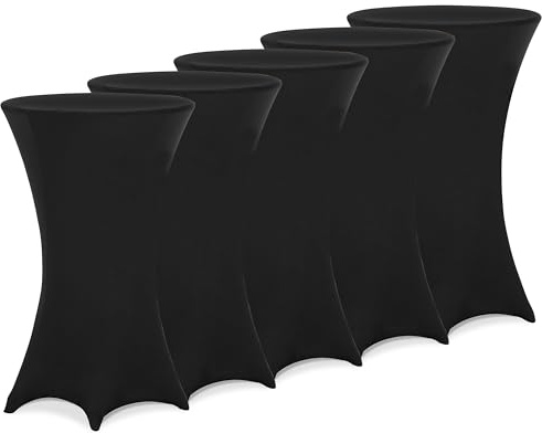 DETEX 5X Stehtischhussen 60-65cm Schwarz | Stretch, Überzug, verstärkter Fußbereich, Waschbar, Party, Hochzeit, 165g/m², Faltenfrei, Bistrotisch, ÖkoTex Zertifiziert