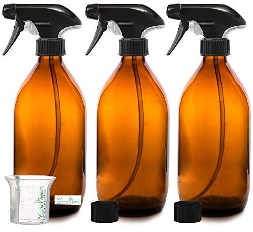 Nomara Organics Amber Glass Spray Bottles 500mL, 3 Pack- BPA Free, Empty, Refillable, Reusable Pump Containers for Organic Beauty or Kitchen, Bathroom Cleaning Products.
