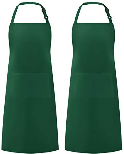 Syntus 2 Pack Adjustable Bib Apron Waterdrop Resistant with 2 Pockets Cooking Kitchen Aprons for Women Men Chef