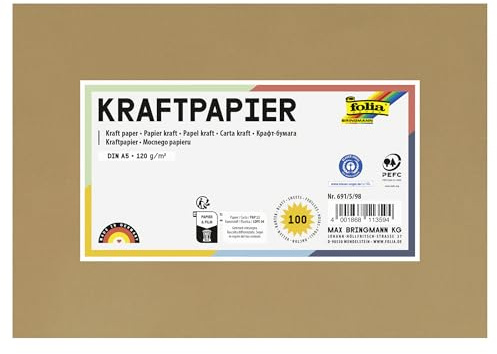 folia 691/5/98 – kraftpapper natur, 120 g/m², DIN A5, 100 ark, för individuell pyssel och utformning av gratulationskort, inbjudningar, bordskort och mycket mer.