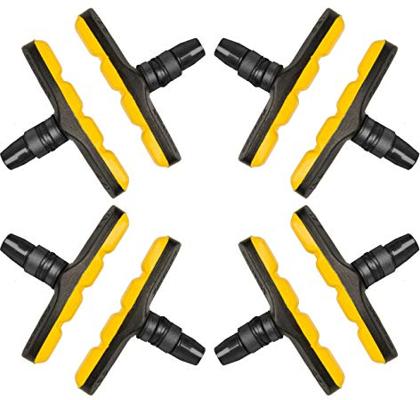 P4B | V-Brake Bremsschuhe | Mit gelben Bremsbelägen | Kompatible mit AVID®/ ALHONGA®/ Cane Creek®/ Clarks®/ CONTEC®/ MAGURA®/ PROMAX®/ SRAM®/ TEKTRO®/ XLC®/ SACCON® (B) 8X Bremsschuhe