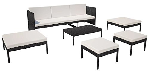 Tidyard Modular 15-teilig Rattan-Gartensofagarnitur Garten-Sofagarnitur Möbel-Set Mit 1 Dreisitzer-Sofa,1 Couchtisch,2 große Ottomanen,2 kleine Ottomanen,3 Rückenkissen und 6 Sitzkissen