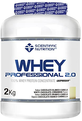 Scientiffic Nutrition - Whey Professional 2.0 Proteinas Whey en Polvo 100% Pura, para Aumentar la Masa Muscular, con Enzimas Digestivas y Lactasa - 908g, Sabor Chocolate Blanco - Canela.