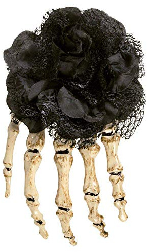 Boland 72270 - Haarclip Skeletthand, schwarz-weiß, mit Blüte, Haarschmuck, Klammer, Frisur, Kostüm, Karneval, Mottoparty, Halloween