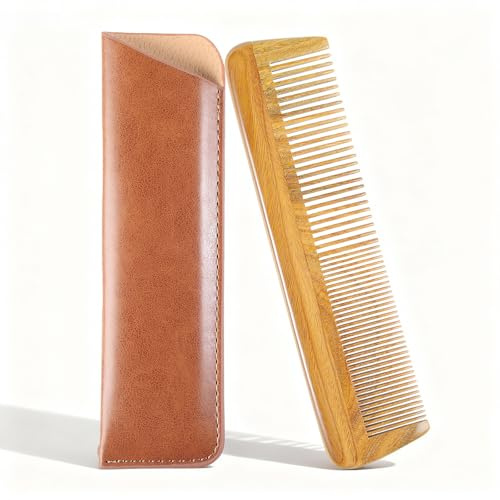 Onedor Handgefertigter Haarkamm aus 100% natürlichem grünen Sandelholz, antistatischer Sandelholzduft, natürlicher Haarentwirrer, HolzKamm, fein mit breitem Zahn (2-in-1kamm)