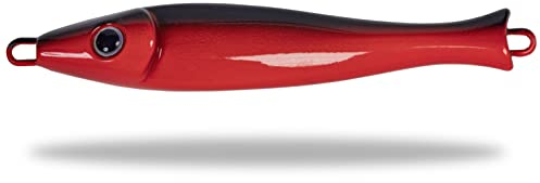 Rhino Premium Big Head Pilker Angelköder für das Meeres-Angeln Kunstköder für große Tiefen in Norwegen in klassicher Form, scharfe und stabile Drillings-Angelhaken, schwarz/rot, 100 g