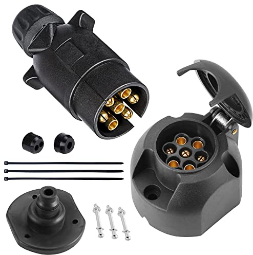 SPARKMOTO Fiche Remorque 7 Broches Etanche, Adaptateur Prise Remorque 7 Broches Femelle et Male Avec Joint Arriere, Norme ISO 1724