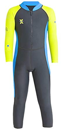 Traje de Neopreno para Niños Niñas Disfraz de Baño Secado Rápido Protección Solar UV 50+ Mono de Manga Larga Una Pieza Ropa de Natación Traje de Buceo de Surf de Deporte Acuático Gris 5-6 Años
