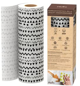 Papier de ménage réutilisable Ethno | 1 rouleau | 40 chiffons en bambou lavables | 100% viscose de bambou | Alternative au rouleau de cuisine jetable | Absorbant et résistant | Réutilisable