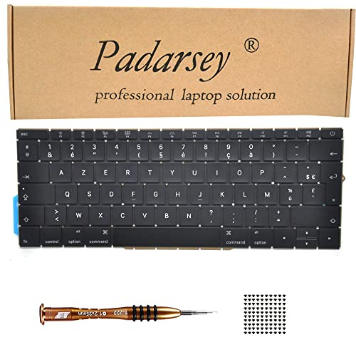 Padarsey Clavier Français de Remplacement Compatible avec MacBook Pro 13 A1708 Sans Barre Touchpad MacBookPro14,1 MacBookPro13,1 A1708 Fin 2016 Mid 2017 avec 80 Vis Tournevis