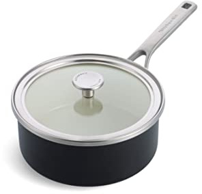 KitchenAid Steel Core Enamel 20 cm/2.4 Litre Saucepan with Lid, German Engineered Enamel, Induction, Oven Safe, Matte Black