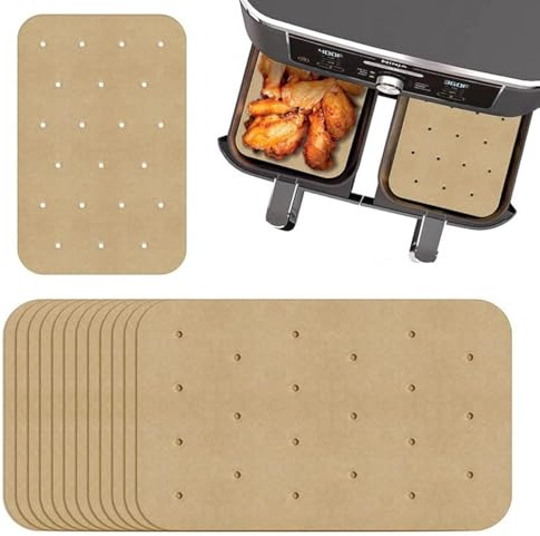 150PCS Air Fryer Liners Unbleached Parchment Paper Rectangle Perforated Nonstick for Baking Ninja Foodi Dual