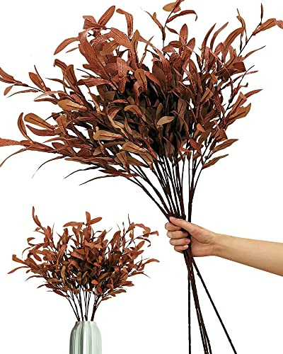 SNAIL GARDEN 5Pcs Fall Artificial Olive Leaves, 37 Long Stems Silk Greenery Autumn Eucalyptus Leaves Fake Plant Spray for Home Tall Vase Halloween Indoor Outdoor Table Centerpiece Fireplace Decor