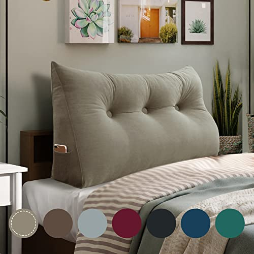 Rucener - Cojín de cuña triangular, cojín de respaldo para sofá, almohada de lectura, gran cojín de sofá, cojín de cabecero con una variedad de usos, ligeramente bronceado, 100CM