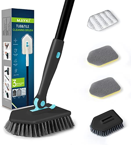 3-In-1 Bathroom Tile Cleaner, Shower Cleaning Brush with 51'' Long Handle, Fixable Scrubber, Adjustable Tile Cleaning Brush for Bathtub/Wall by MAYKI