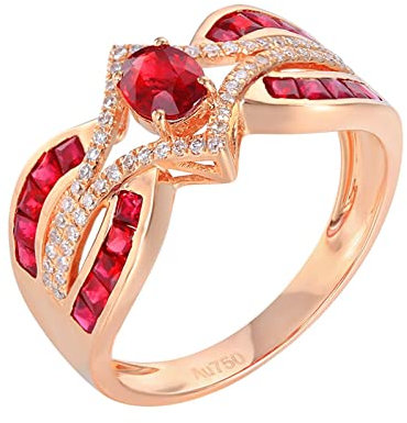 Epinki Damen Echte Goldschmuck Eheringe 18K Rotgold Frauen, Rubin Partnerringe Rot 1.4ct Ewigkeit Diamantring 750 Rose Gold mit Diamant, Gr.67 (21.3)
