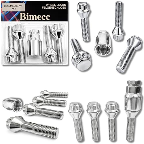 Lot de 4 écrous de jante M12 x 1,5 x 40 mm - Cône 60° - 4 serrures de jante argentées - Sécurité anti-vol - Protection contre le vol - Boulons de roue