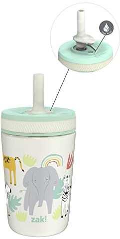 Zak Designs Kelso - Vasos para niños pequeños para viajes o en casa, 12 onzas de acero inoxidable aislado al vacío con diseño a prueba de fugas, perfecto para niños (safari)