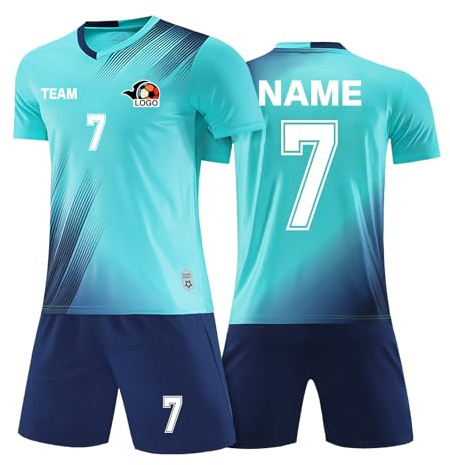 LAIFU Personalisiertes Fußballtrikot Kinders Erwachsene Fusstball Shorts&Trikots mit Name Nummer Team Logo Fußball Trikot
