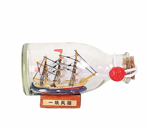 FLADO Craft Ship Model Ornaments, Sailboat in A Bottle, Small Ship in a Glass Bottle Home Building Decoration Gifts for Friends and Family (12 * 5.5 * 7 cm)
