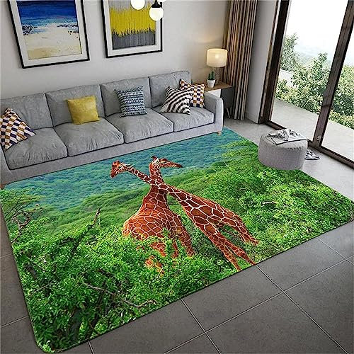 Wohnzimmer Teppich, 3D Teppich Waldtier Giraffe rutschfeste Plüsch Akzentteppiche Für Wohnzimmer Schlafzimmer Kinderzimmer Teppich Spielzimmer Teppich Für Kinderteppiche, 160 X 230 cm -1O9U