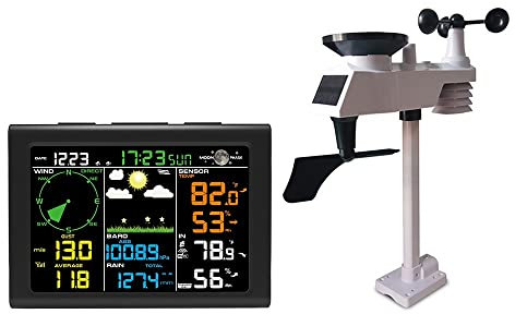 Station météo professionnelle, Station météo avec capteur extérieur sans fil WiFi pluviomètre jauge de vent humidité prévision météo professionnelle Facile à configurer et à lire les données