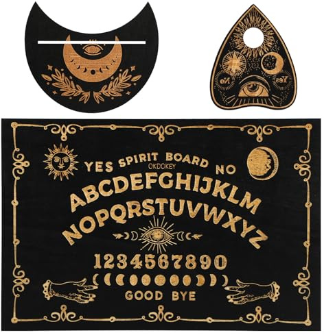 Ouija Ensemble de planches parlantes classiques en bois noir de 30 x 20 cm avec planchette, message métaphysique, cadeau wiccan (1)