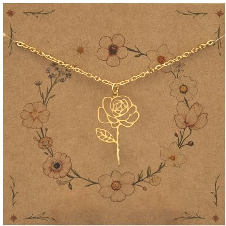 Bixorp Geburtsblumenhalskette Gold & Silber - Edelstahlblumenkette für Damen & Mädchen