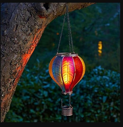 Garden Mile Solar Hot Air Balloon Lantern 44cm Large - Fiesta Hanging Solar Lights Outdoor Garden with Flickering Flame Effect LED - Waterproof Solar Lantern for Outside Patio, Balcony & Garden Décor