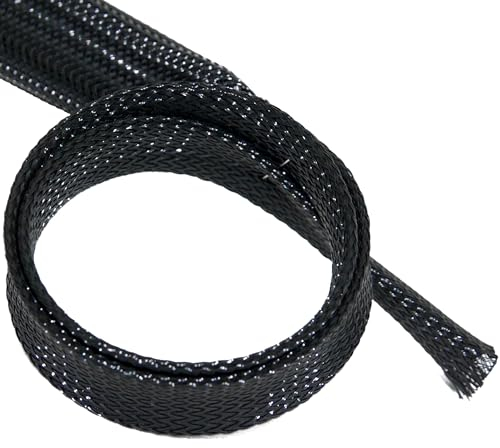 ISOLATECH Kabelschlauch Ø12mm x 1m - Schwarz, Meterware - Hitzebeständiger Geflecht-Kabelschutz - Kabelorganisation für Schreibtisch & PC