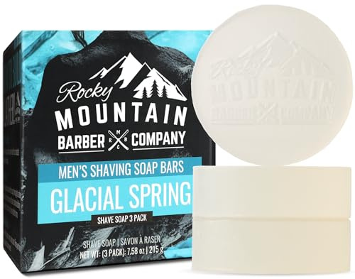 Shaving Soap Pucks for Men - 3 Pack - Traditional Wet Shave Glycerin-Based Shave Soap Bars - Made in USA For Use with Shaving Brush and Bowl - Glacial Spring Scent by Rocky Mountain Barber Company
