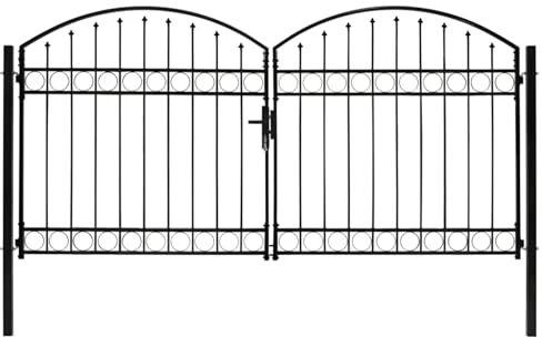 Mengtu Schwarz Stahl Gartentor 300x150cm, Sicherheit & Stabilität, Mit Schloss & Griff Model143090