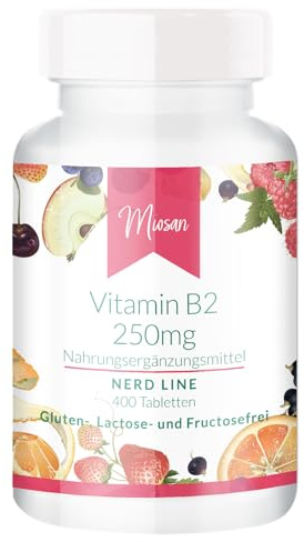 Vitamin B2 250mg - 400 Tabletten - schluckfreundlich - NERD LINE - Riboflavin - 250mg pro Tablette – Herstellung & Laborprüfung in Deutschland | MIOSAN® CLUB - Exklusives Wohlbefinden