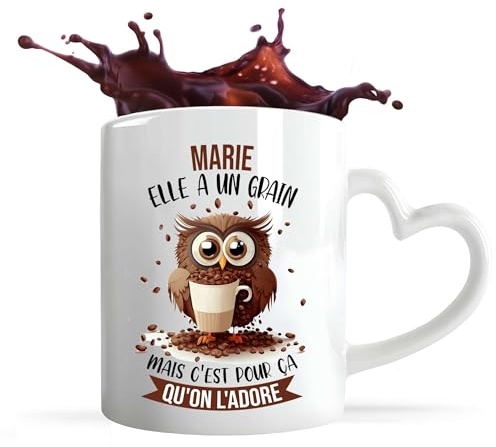 Planetee Tasse anse Coeur Marie Chouette Café | Mug avec anse en forme de Coeur | Idée Cadeau Humour Collègue Travail Famille Anniversaire Noël