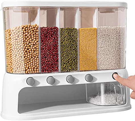 Contenedores de 1/2 cereales – Portátil para usar alimentos secos herméticos montados en la pared | Dispensador de alimentos transparente con múltiples compartimentos, de calidad, dispensador