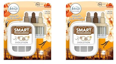 Febreze 3Volution Duftstecker Vanille Starterset mit automatischem Frischeduft-System, 3 abwechselnde Düfte entfernen Gerüche (Packung mit 2)
