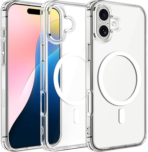 ivoler Clara Funda Magnética para iPhone 16 Plus, Compatible con MagSafe, [Anti-Amarillo] [Protección Militar] Carcasa Bumper Teléfono Antigolpes Transparente Anti-Choques Case