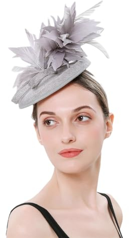 Hgvcfcv Fascinator aus Hanffedern, Kopfschmuck, Kopfschmuck, für Teepartys, Brautschmuck, Hochzeit, grau, Einheitsgröße